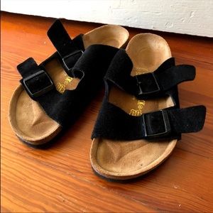Black suede Birkenstock sandals